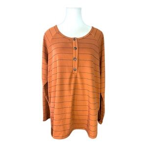 White Birch Rust Striped Button-Front Top - XL
